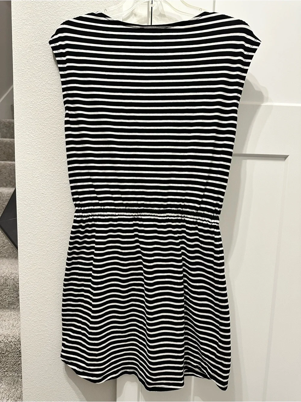 Michael Kors Black and White Striped Drawstring Mini Dress XS